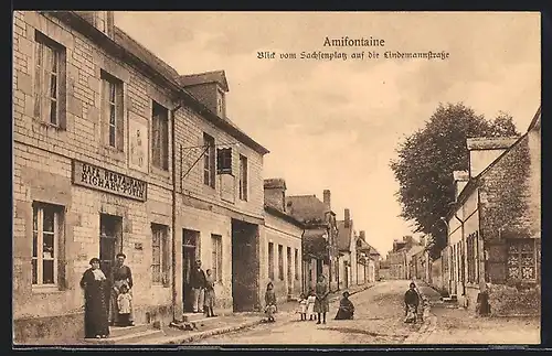 AK Amifontaine, Blick vom Sachsenplatz auf die Lindemannstrasse, Cafe R. Potin