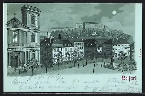 Lithographie Belfort, Place d`Armes