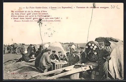 AK Lessay, La Foire Sainte-Croix, Tonneaux de cidre avec enseignes