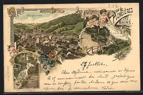 Lithographie Plombières les Bains, Ortsansicht, Chapelle Saint Joseph