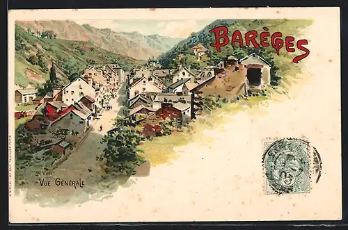 Lithographie Bareges, Vue Générale