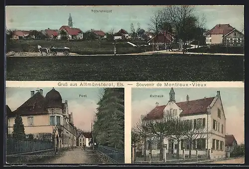 AK Altmünsterol /Els., Totalansicht, Rathaus, Post