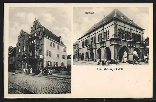 AK Ensisheim / O.-Els., Rathaus, Strassenpartie mit Gebäudeansicht