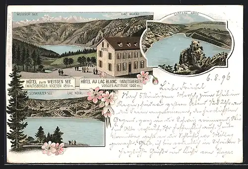 Lithographie Urbeis i. E. /Vogesen, Hotel zum Weissen See Waltisberger, Schwarzer See, Château Hans