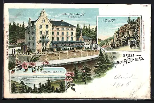 Lithographie Altenberg, Hotel Altenberg, Münsterthal i. E. Nebelmeer