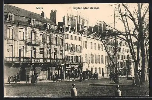 AK Metz, Esplanadenstrasse mit Litfasssäule