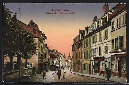 AK Saarburg, Langestrasse und Brunnenplatz