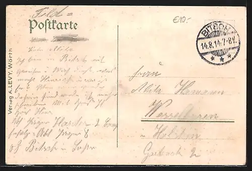 Lithographie Bitsch, Ortsansicht mit G'Festung, Preussen-Stein, Bayern-Denkmal & Bahnhof