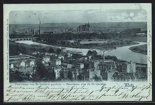 Mondschein-AK Metz, Panorama, von St. Quentin gesehen