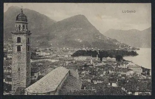 AK Lugano, Ortsansicht gegen die Berge