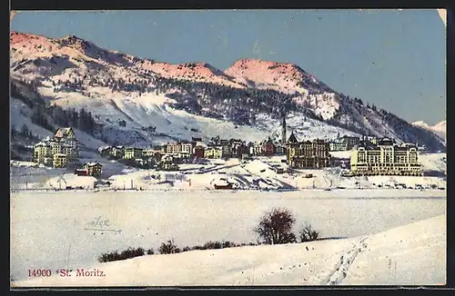 AK St. Moritz, Gesamtansicht im Schnee