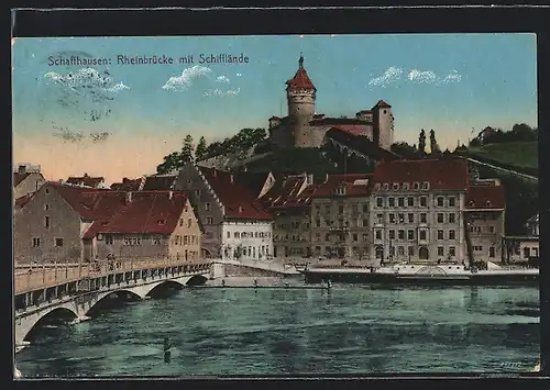 AK Schaffhausen, Rheinbrücke mit Schifflände