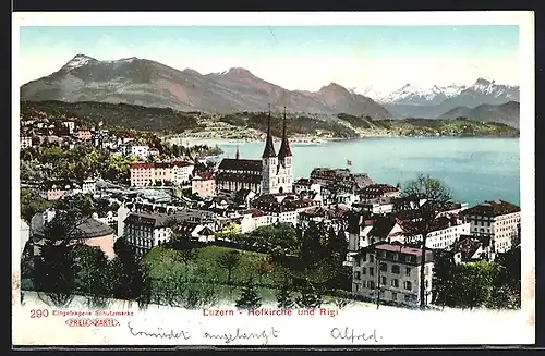 AK Luzern, Ortsansicht mit Hofkirche und Rigi