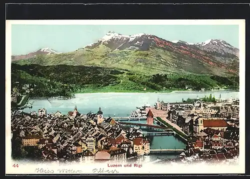 AK Luzern, Ortsansicht gegen den See und Rigi