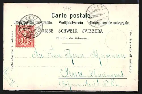 AK Vevey, Strassenpartie am Seeufer