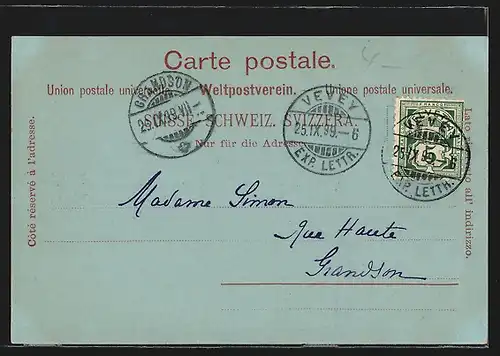 Mondschein-AK Vevey, Le Quai