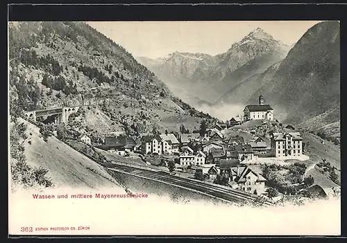 AK Wassen, Ortsansicht mit der mittleren Mayenreussbrücke