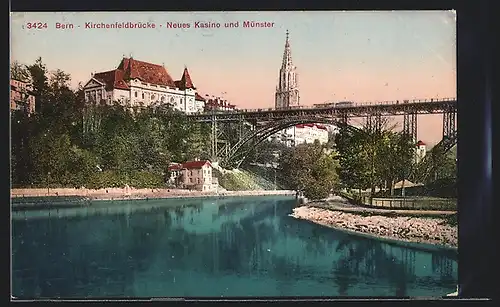 AK Bern, Kirchenfeldbrücke, Neues Kasino und Münster