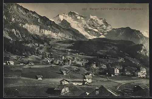 AK Wengen, Ortsansicht mit Jungfrau