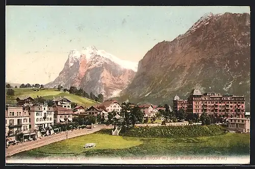 AK Grindelwald, Blick auf Häuser und Strassenpartie, Wetterhorn