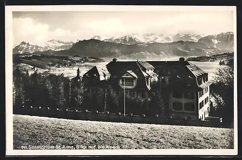 AK Luzern, Sanatorium St. Anna, Blick auf die Alpen
