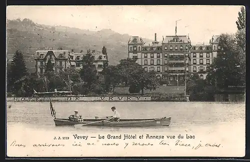 AK Vevey, Le Grand Hotel et Annexe vue du Lac