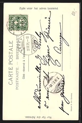 Lithographie Zürich, Teilansicht vom See her, Reklame für Chocolats Lindt & Sprüngli