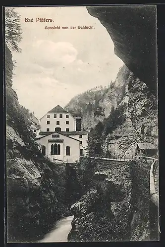 AK Pfäfers, Aussicht von der Schlucht zum Bad Pfäfers