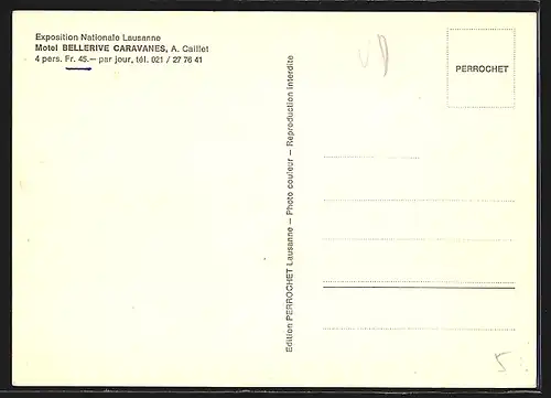 AK Lausanne, Exposition Nationale, Motel Bellerive Caravanes A. Caillet mit Strasse