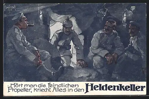 Künstler-AK Soldaten im Heldenkeller