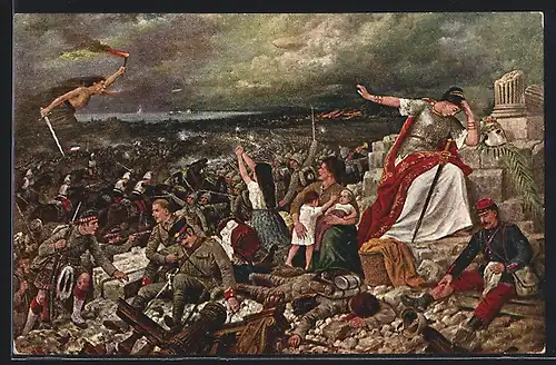 Künstler-AK Europa trauert, Propaganda 1. Weltkrieg