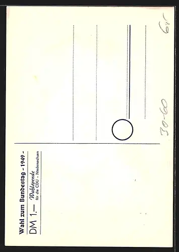 Künstler-AK Wahl zum Bundestag 1949, Bauer Breese, Marwede, Mitgl. des Wirtschafts-Rates