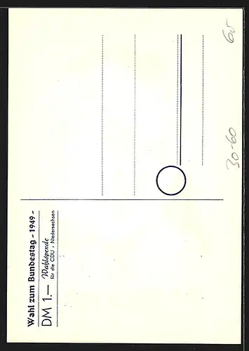 Künstler-AK Wahl zum Bundestag 1949, Bauer Breese, Marwede, Mitgl. des Wirtschafts-Rates