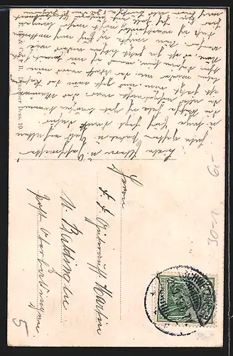 Künstler-AK Gruss vom Regiment, berittener Soldat mit Standarte