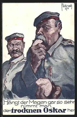 Künstler-AK sign. Biebrach: Landsers Leben und Landsers Sprache, Hängt der Magen gar so sehr...