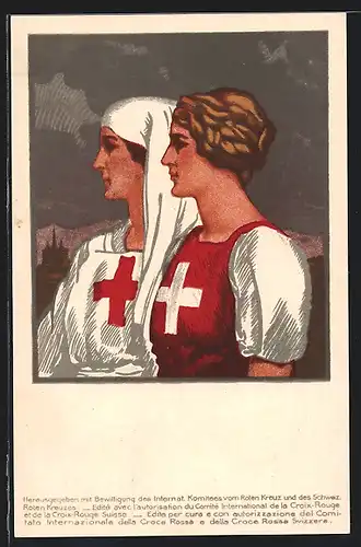 Künstler-AK Schweizerischer Samariterbund, Schwester vom Roten Kreuz und Patriotin