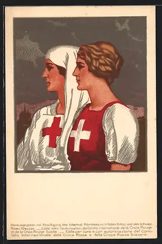 Künstler-AK Schweizerischer Samariterbund, Schwester vom Roten Kreuz und Patriotin