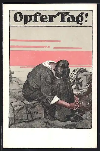 AK Bayer. Landeskomitee vom Roten Kreuz, Opfertag 1917, Kauernde Frau am Grab