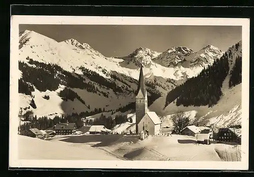 AK Mittelberg, Kirche im Schnee am Schafalpköpf u. Hammerspitze