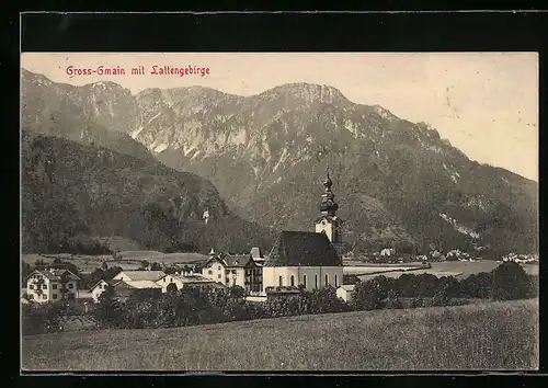 AK Grossgmain, Dorfkirche gegen das Lattengebirge