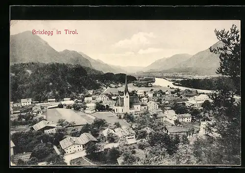 AK Brixlegg /Tirol, Ortsansicht mit Kirche und Bergen