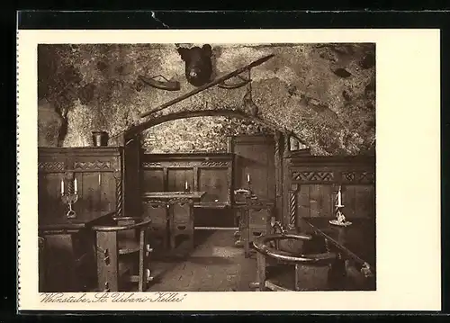 AK Wien, Weinstube St. Urbani-Keller, Am Hof 12, Interieur mit einer Eberkopf-Trophäe