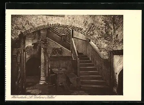 AK Wien, Weinstube St. Urbani-Keller, Am Hof 12, Interieur mit dem Treppenaufgang