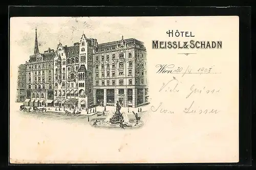 Lithographie Wien, Hotel Meissl & Schadn, Springbrunnen