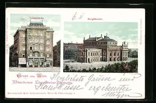 AK Wien, Gasthof Münchener Löwenbräu-Bierhalle, Burgtheater