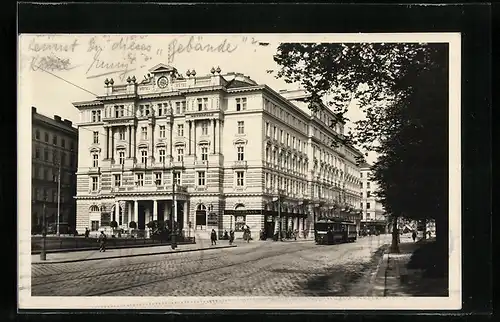 AK Wien, Hotel Metropole, Kai, mit Strassenbahn