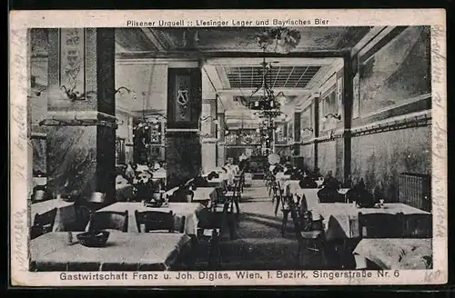 AK Wien, Gastwirtschaft Franz und Joh. Diglas, Singerstrasse 6, Interieur