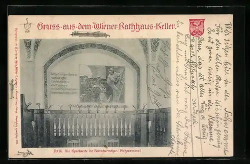 AK Wien, Gasthaus Rathhaus-Keller, Speckseite im Rotenturmthor, Interieur