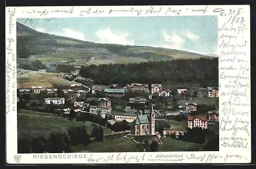 AK Johannisbad i. B, Teilansicht mit Kirche