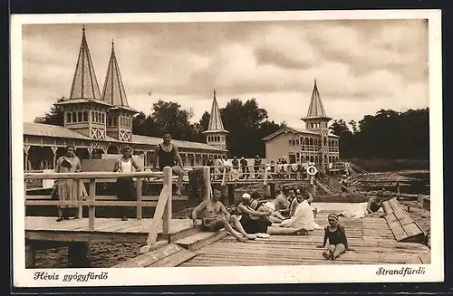 AK Héviz gyógyfürdö, Strandpartie mit Halle